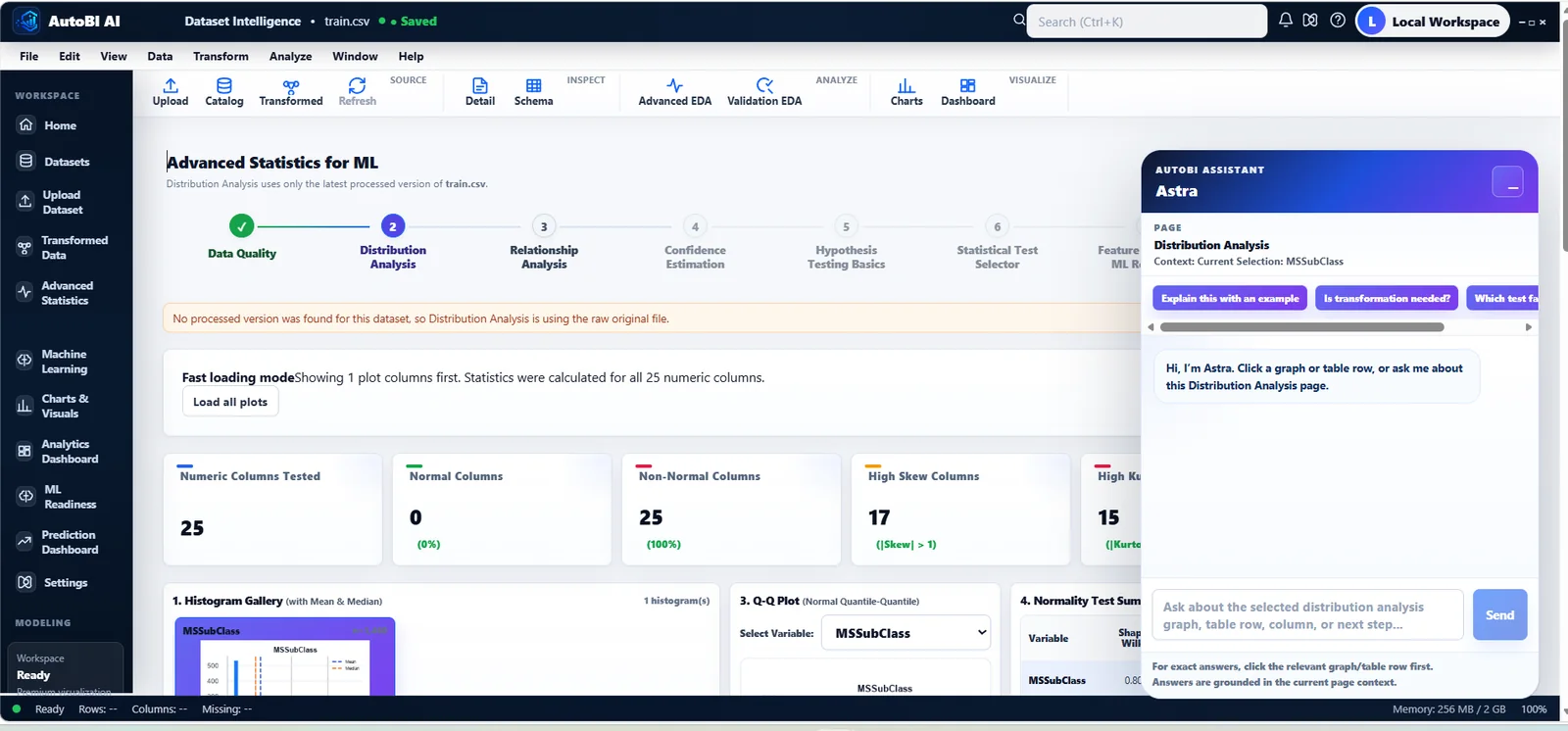 AutoBI advanced statistics workspace