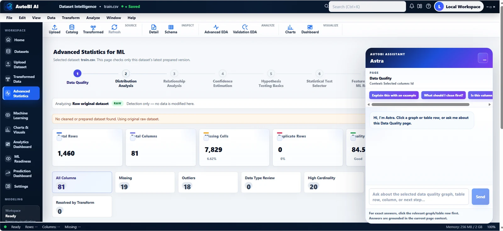 AutoBI data quality screen with contextual Astra assistant