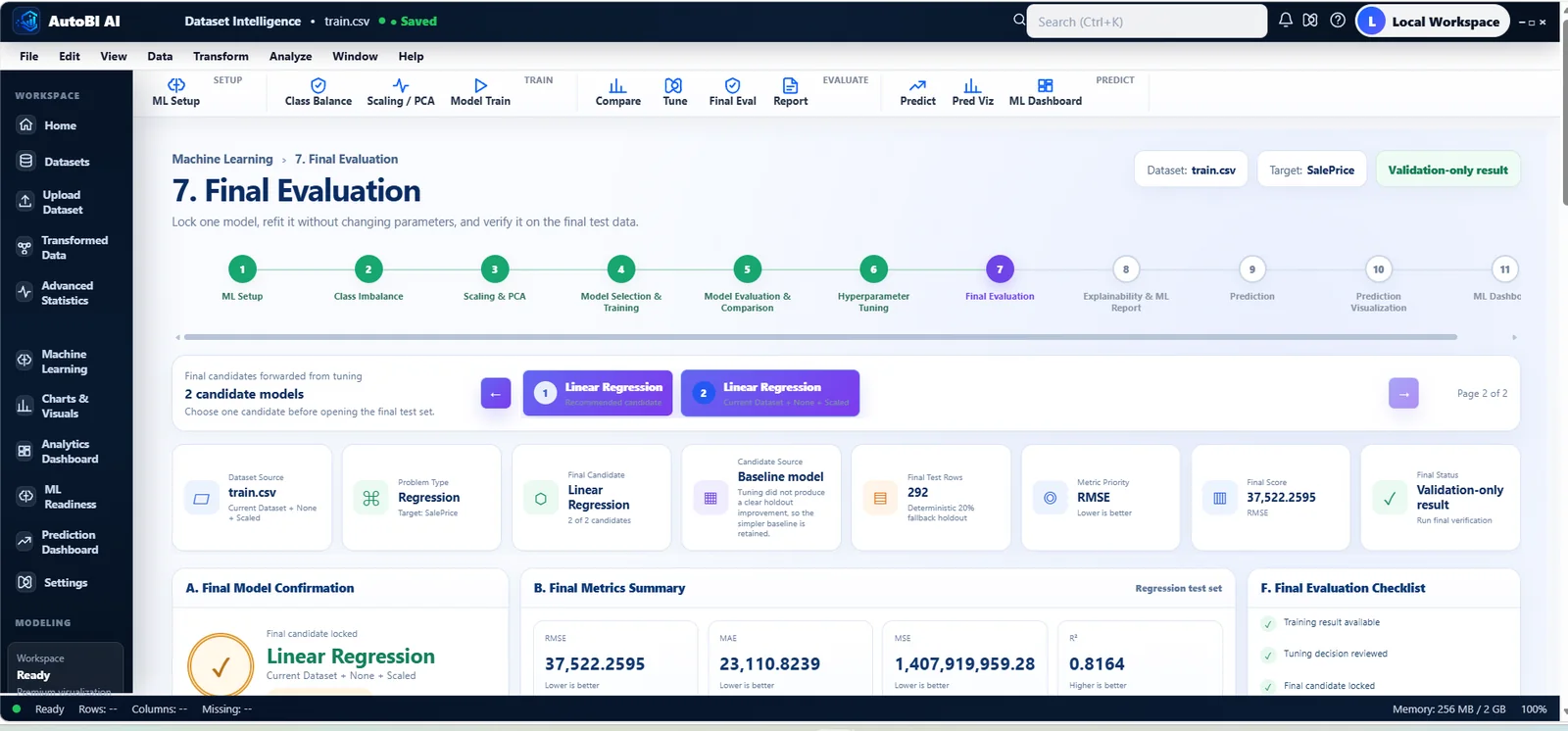 AutoBI final model evaluation workspace
